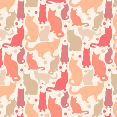 Pattern with silhouettes of cats. Vector illustration. For print.