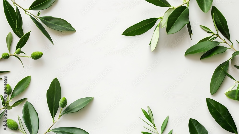 Aufkleber summer stationery blank business card mockup scene horizontal greeting card with blooming green oliv