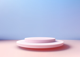 3D soft pink circular podium with a blue background. Product display, Mockup, Showcase presentation - 789064663