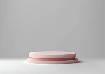 3D soft pink circular podium with a white background. Product display, Mockup, Showcase presentation