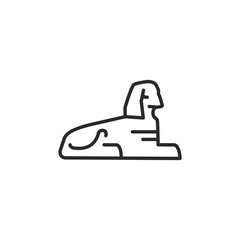 Egyptian sphinx icon. The minimalist design iconically represents the ancient Sphinx, a symbol of mystery and historical significance in Egyptology, associated with travel and cultural heritage - obrazy, fototapety, plakaty