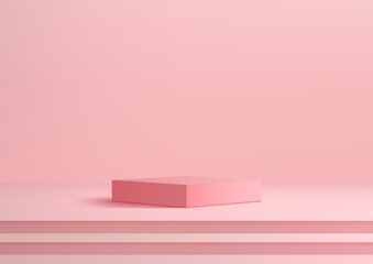 3D pink podium on steps stair against a pink background., modern concept, product display, mockup, showroom, showcase - 789064688