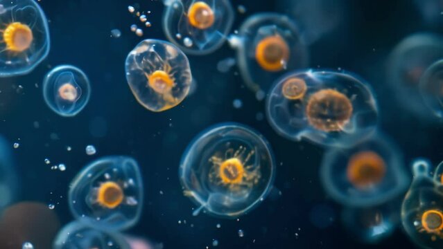 A group of singlecelled protozoa forming a protective cyst around themselves as a response to unfavorable environmental conditions. . AI generation.