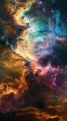 A cosmic nebula swirling with sour candy-colored gases, creating a surreal and enchanting celestial vista
