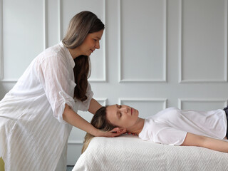 Patient and body work therapist . Neck Pain Relief, Posture Correction concept. Osteopathy,...