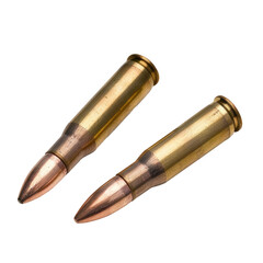 Many bullets on white background. Military ammunition