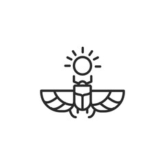Obraz premium Egyptian scarab beetle icon. A symbolic representation of the scarab, revered in ancient Egyptian culture as a symbol of the sun, rebirth, and creation. Vector illustration