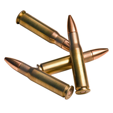 Many bullets on white background. Military ammunition