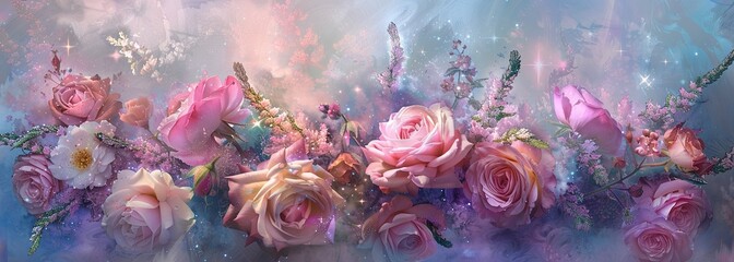 Fototapeta na wymiar Enchanting floral fantasy with sparkling blossoms and soft hues