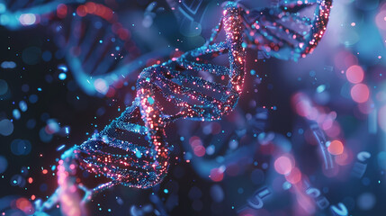 The digital DNA strands form a helical pattern - obrazy, fototapety, plakaty