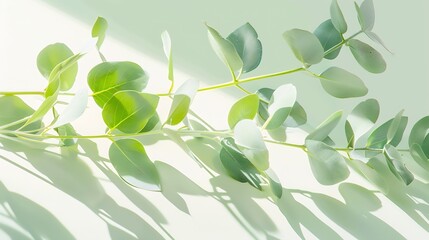 Eucalyptus plant leaves Fresh Eucalyptus close up on light green background scented essential oil Aromatherapy : Generative AI