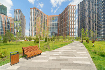 Urban area of residential buildings with landscaping. Modern architecture.