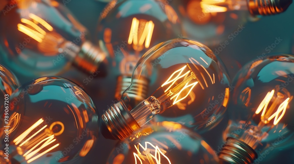 Poster Clarifying complex ideas through the glow of lightbulbs  Flat lay : Generative AI