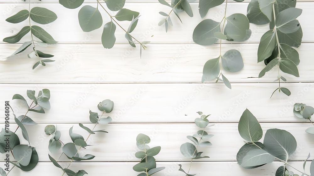 Poster eucalyptus branches and leaves on wooden rustic white background minimal background eucalyptus on wh