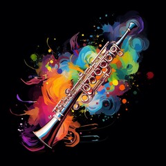Abstract and colorful illustration of a flute  on a black background