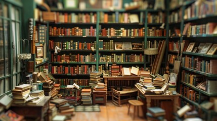 A miniature bookshop filled with tiny books and shelves, inspiring a love for reading and storytelling in miniature literary worlds.