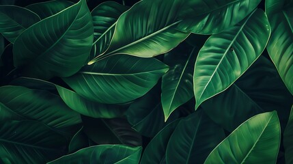Fototapeta premium tropical leaves abstract green leaves texture nature background Closeup tree leaf background Natural background Macro leaf soft focus : Generative AI
