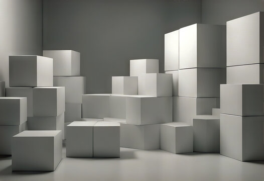white blank background rendering wall cube boxes 3D splay box floor light room interior template pattern abstract design modern shadow texture decoration