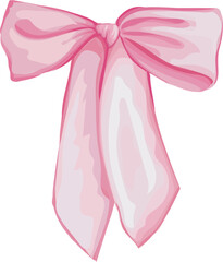 Pink bow illustration on transparent background.
