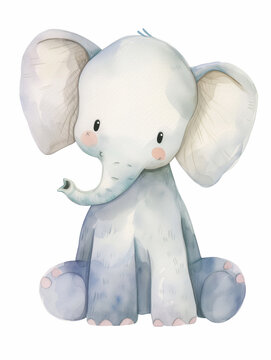 The baby elephant toy isolated, perfect gift for children - cute, fluffy, and cuddly decoration, watercolor style cartoon on white background