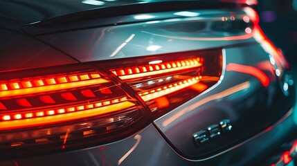 Detail on the rear light of a car Grey car rear light close up : Generative AI