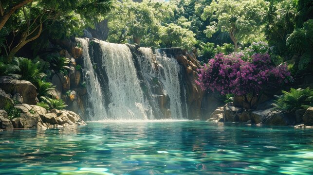 Tranquil pool at the foot of a secluded waterfall, perfect for a refreshing swim in nature's embrace