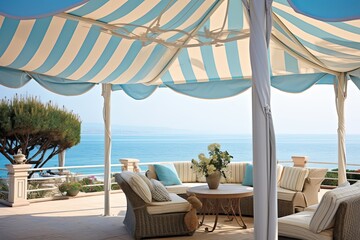 Obraz premium Sailcloth Shades and Ocean Art: Mediterranean Seaside Gazebo Decors