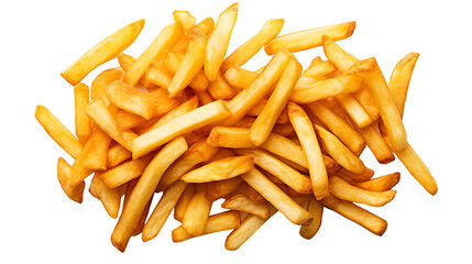 Homemade French fries on a white background. Homemade deep fried French fries on a white background in a random scatter viewed from above 