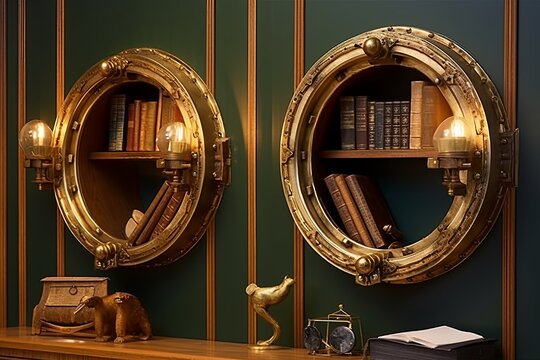 Nautical Navigator's Study Decors: Knot Board and Brass Porthole Mirror Ensemble