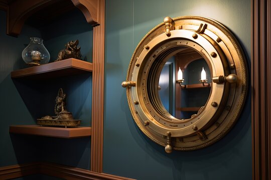 Nautical Navigator's Knot Board and Brass Porthole Mirror Decor Set