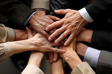 Business people-hands overlapping to show teamwork, A . - obrazy, fototapety, plakaty
