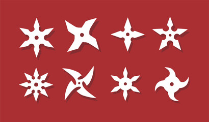 Obraz premium some types of shuriken are white on a red background