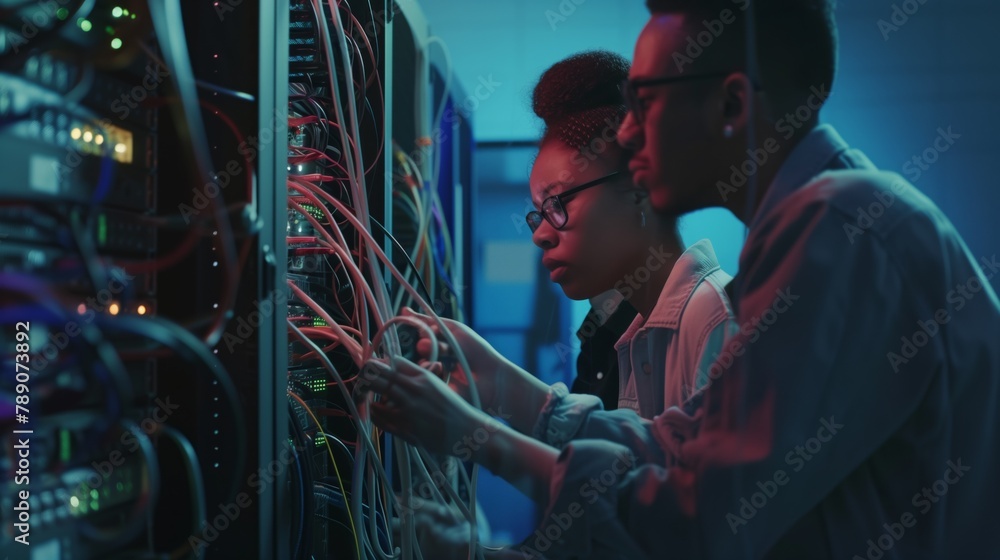 Poster Technicians from different countries in the data center work together to develop and implement new methods of data analysis to improve the security and efficiency of the network.
