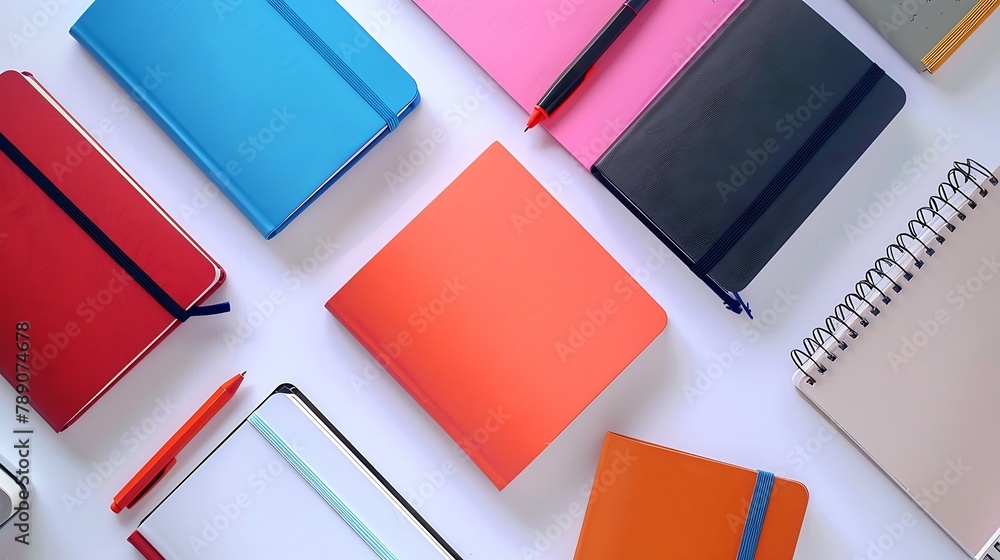 Aufkleber Various notebook with flat lay concept isolated on white background : Generative AI