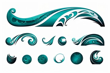Turquoise Curve Surfer Decals: Creative Concepts for Wave-Riding Gear - obrazy, fototapety, plakaty