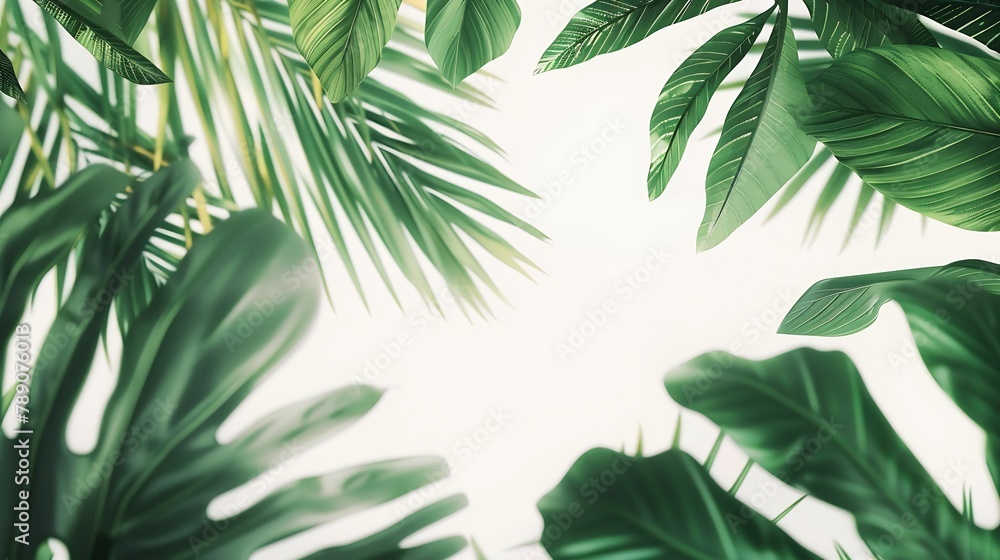Poster Real leaves with white copy space backgroundTropical Botanical nature concepts design : Generative AI