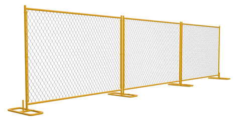 Yellow Powder-Coated Barrier : Highlight secure construction sites with this 3D render of a yellow powder-coated chain-link fence panel. Isolated background allows for easy design integration.