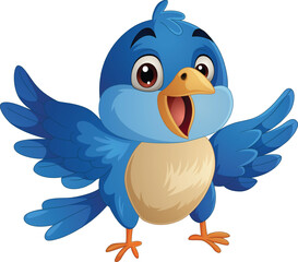 Blue bird cartoon moving on white background