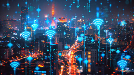 Modern city with wireless network connection and cit