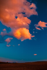 Sunset with dramatic clouds near Ettling, Isar, Wallersdorf, Dingolfing-Landau, Bavaria, Germany