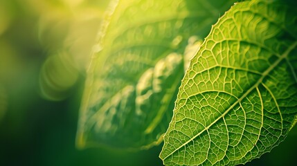 Fresh green leaf texture macro closeup : Generative AI - obrazy, fototapety, plakaty