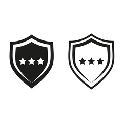 Shield shape. Star rating. Secure badge. Vector illustration. EPS 10.