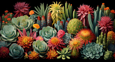various cacti and succulents