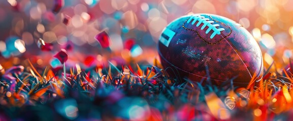 american football sport, fine art photography, hyperrealistic, ultra-detailed, bright pastel colours, cinematic lighting and shadows