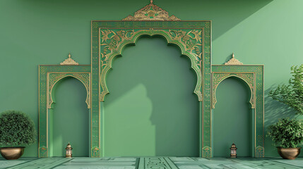 Ramadan Billboard With Green Background 3D Rendering