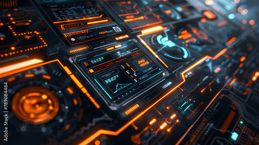 Poster futuristic interface design with glowing hud elements