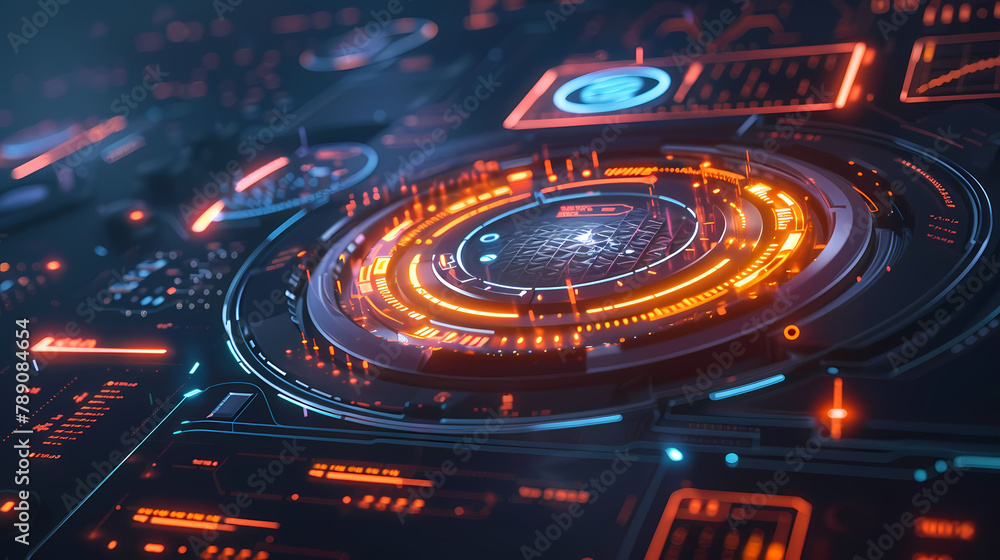 Poster futuristic interface design with glowing hud elements