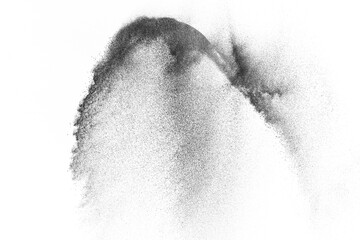 Black texture isolated on white background. Dark particles explosion. Abstract overlay textured.		