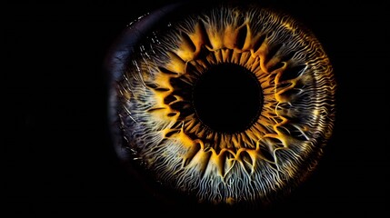 Close up of eye iris on black background macro photography : Generative AI