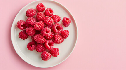 Ripe raspberries on a white plate 